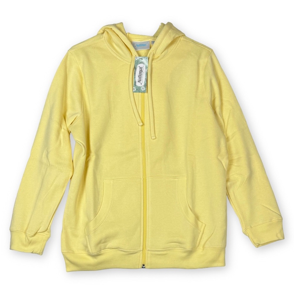 National Womens Yellow Zip Up Hoodie Fleece Cotton Blend Petite Medium 22110